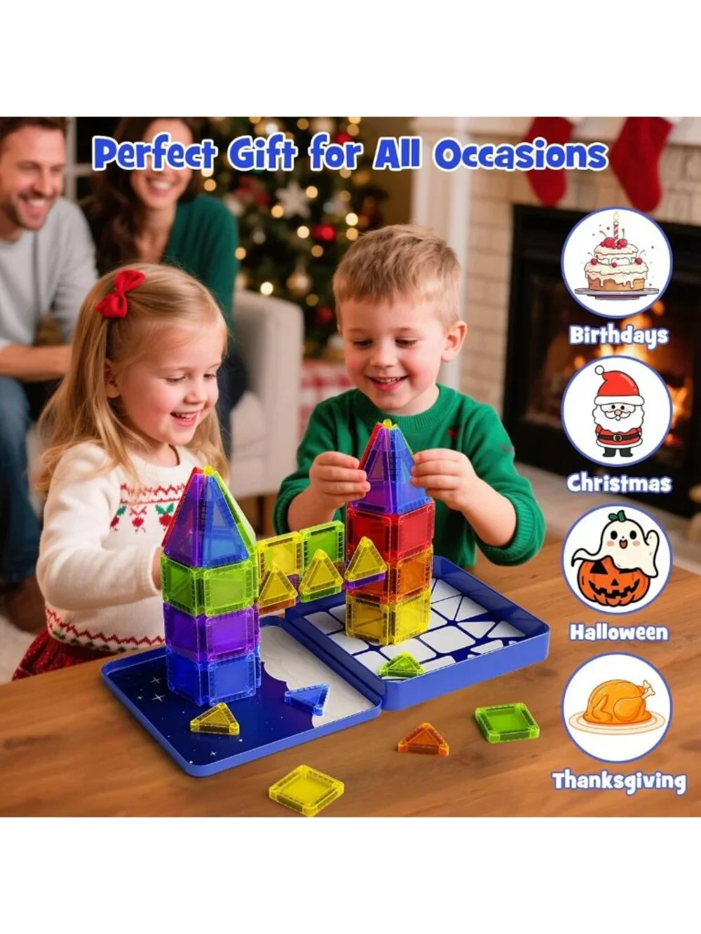 60pcs Mini Magnetic Building Tiles Travel Kit for Kids 3-8, STEM Sensory Toys